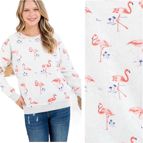 𦩠Flamingo Animal Print Pullover Sweater Sweatshirt - Picture 1 of 7